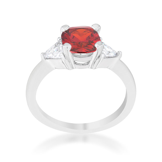 LOVCIA Elegant 1.8ct Ruby CZ Rhodium Cushion Cut Engagement Ring