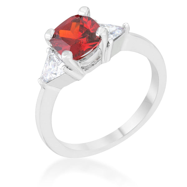 LOVCIA Elegant 1.8ct Ruby CZ Rhodium Cushion Cut Engagement Ring