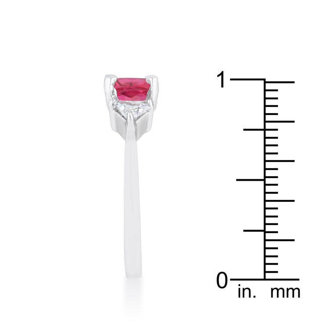 LOVCIA Elegant Shonda 1.8ct Fuchsia Cushion Cut CZ Rhodium Ring with Trillion Accents