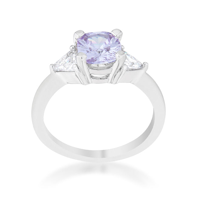 LOVCIA Lavender Cushion Cut Engagement Ring with Trillion Accents in Rhodium