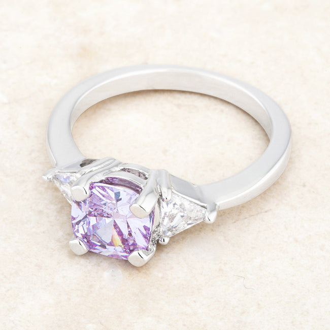 LOVCIA Lavender Cushion Cut Engagement Ring with Trillion Accents in Rhodium