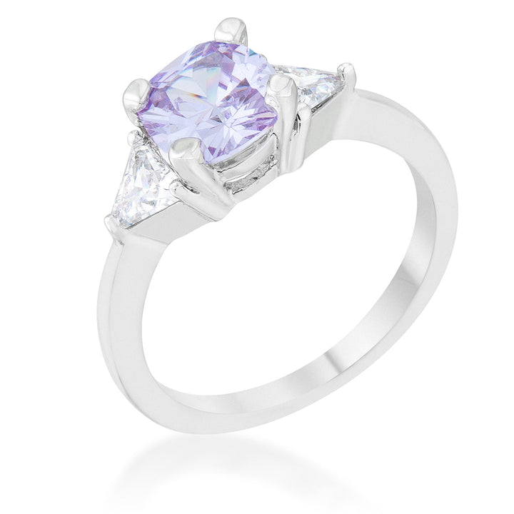 LOVCIA Lavender Cushion Cut Engagement Ring with Trillion Accents in Rhodium