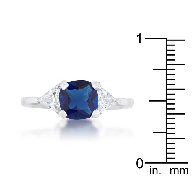 LOVCIA Elegant 1.8ct Sapphire CZ Cushion Cut Rhodium Engagement Ring with Trillion Accents