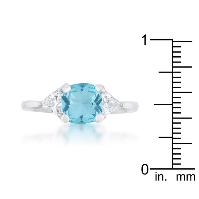 LOVCIA Elegant Shonda 1.8ct Blue Topaz and Clear CZ Rhodium Cushion Cut Ring