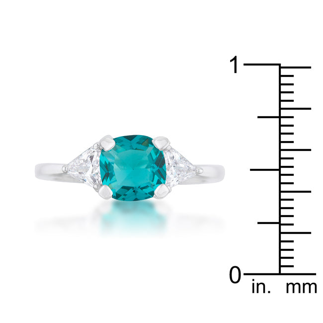 LOVCIA Elegant Shonda Aqua CZ Rhodium Cushion Cut Statement Ring, 1.8ct