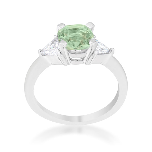 LOVCIA Elegant 1.8ct Peridot and Trillion CZ Rhodium Cushion Cut Ring