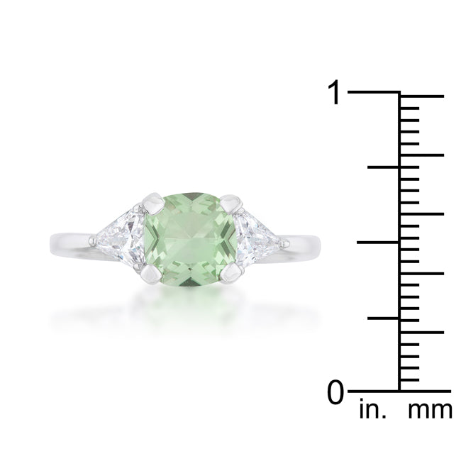 LOVCIA Elegant 1.8ct Peridot and Trillion CZ Rhodium Cushion Cut Ring