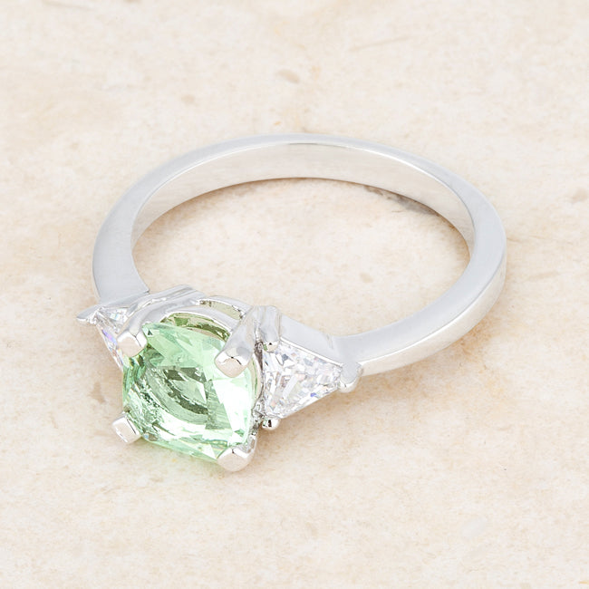 LOVCIA Elegant 1.8ct Peridot and Trillion CZ Rhodium Cushion Cut Ring