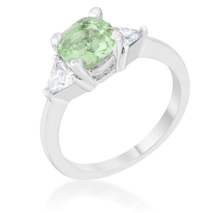 LOVCIA Elegant 1.8ct Peridot and Trillion CZ Rhodium Cushion Cut Ring