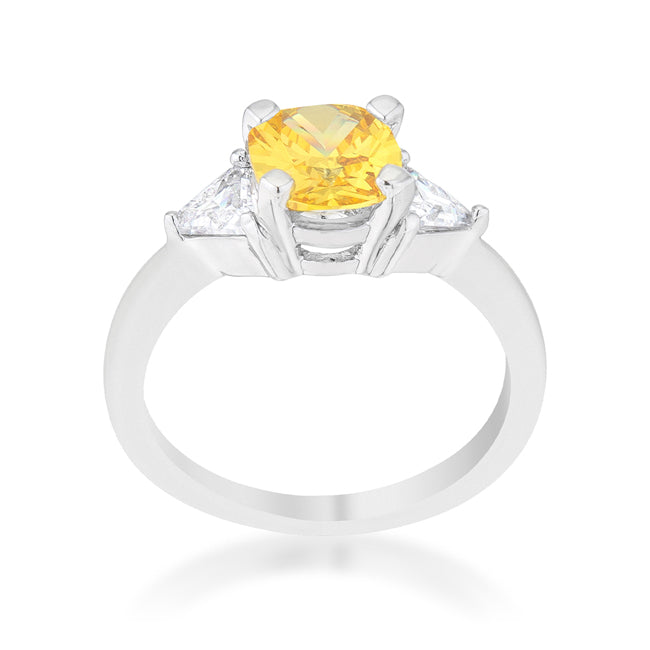 LOVCIA Elegant Canary Yellow Cushion Cut CZ Engagement Ring - 1.8ct with Rhodium Finish