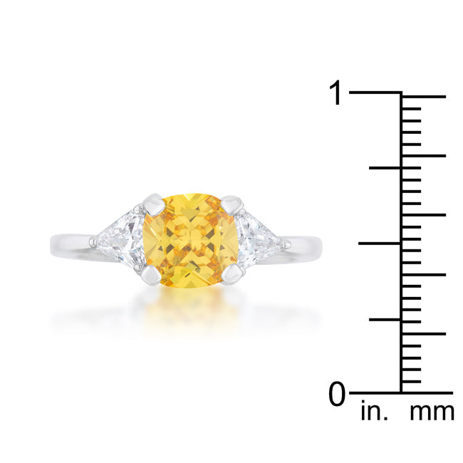 LOVCIA Elegant Canary Yellow Cushion Cut CZ Engagement Ring - 1.8ct with Rhodium Finish