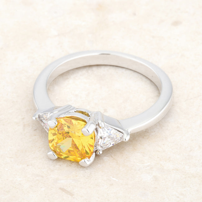 LOVCIA Elegant Canary Yellow Cushion Cut CZ Engagement Ring - 1.8ct with Rhodium Finish