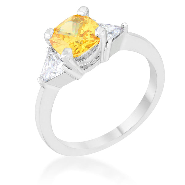 LOVCIA Elegant Canary Yellow Cushion Cut CZ Engagement Ring - 1.8ct with Rhodium Finish