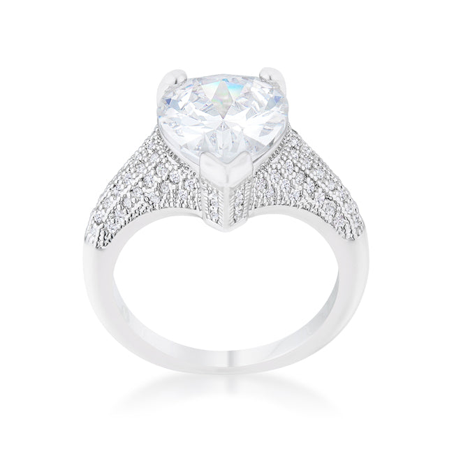 LOVCIA Elegant Rhyne 5.8ct Pear Cut CZ Rhodium Cocktail Ring