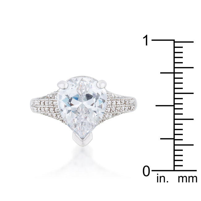 LOVCIA Elegant Rhyne 5.8ct Pear Cut CZ Rhodium Cocktail Ring