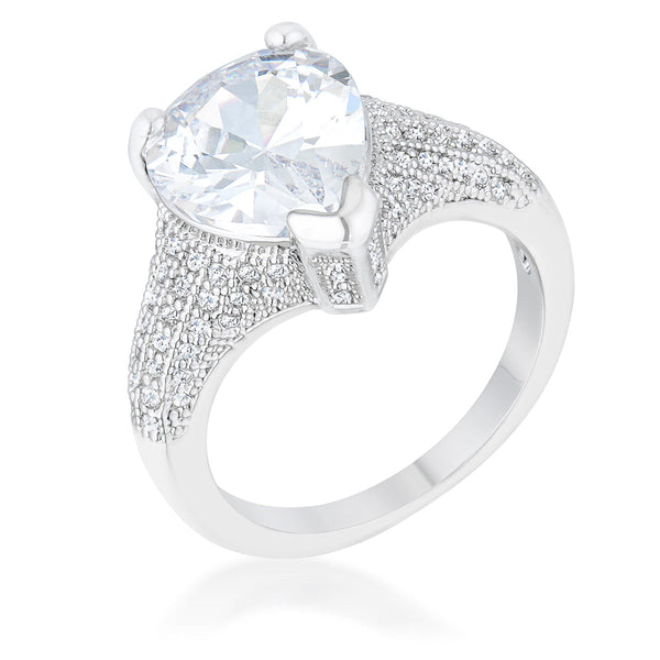 LOVCIA Elegant Rhyne 5.8ct Pear Cut CZ Rhodium Cocktail Ring