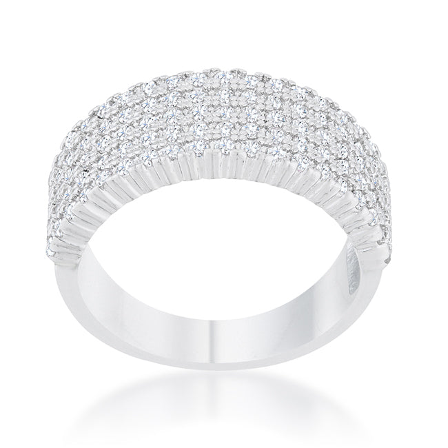 LOVCIA Signature Chic Rhodium-Plated Cocktail Ring with CZ Stones