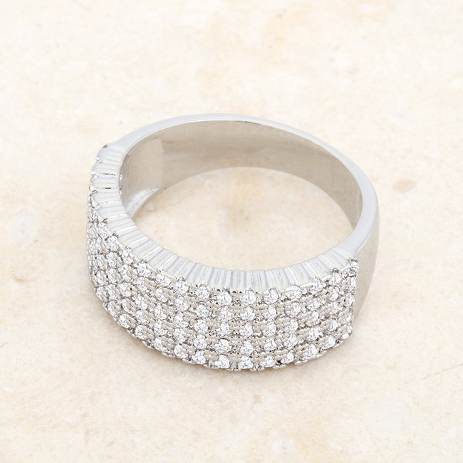 LOVCIA Signature Chic Rhodium-Plated Cocktail Ring with CZ Stones