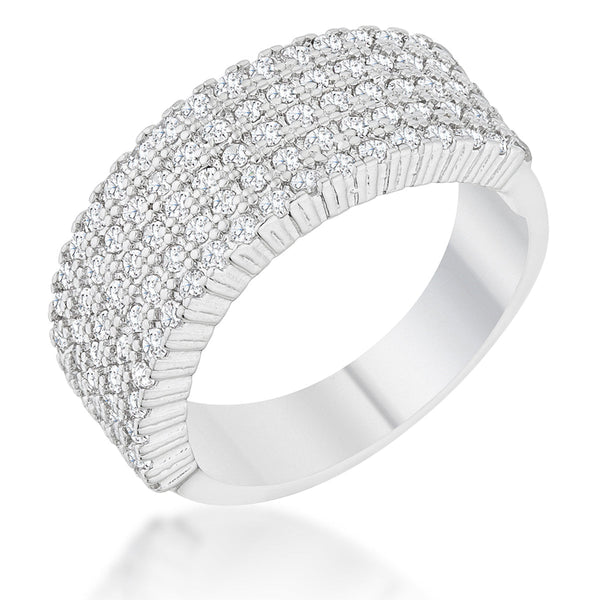 LOVCIA Signature Chic Rhodium-Plated Cocktail Ring with CZ Stones