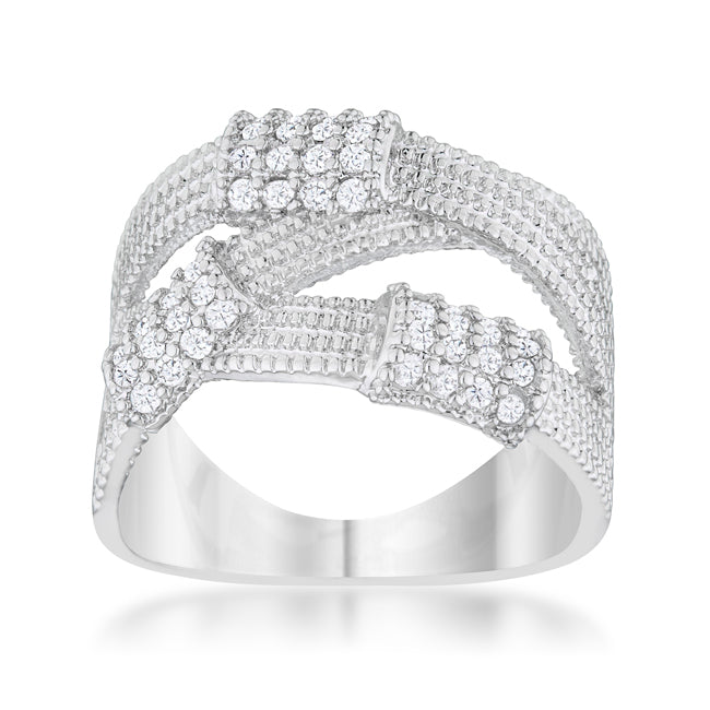 LOVCIA Pure Essence Rhodium Cocktail Ring with CZ and Cable Accents