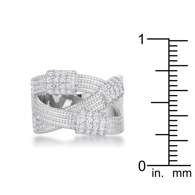 LOVCIA Pure Essence Rhodium Cocktail Ring with CZ and Cable Accents