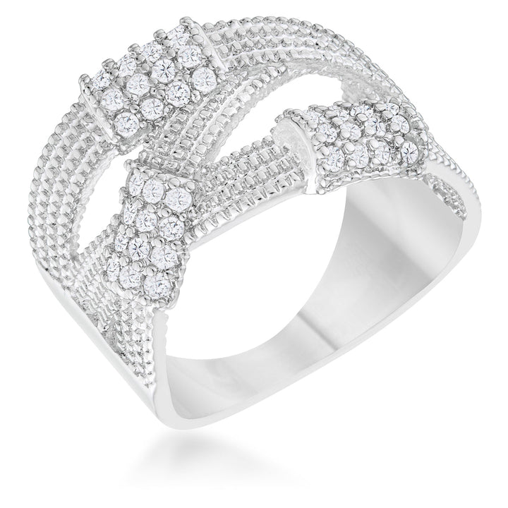 LOVCIA Pure Essence Rhodium Cocktail Ring with CZ and Cable Accents