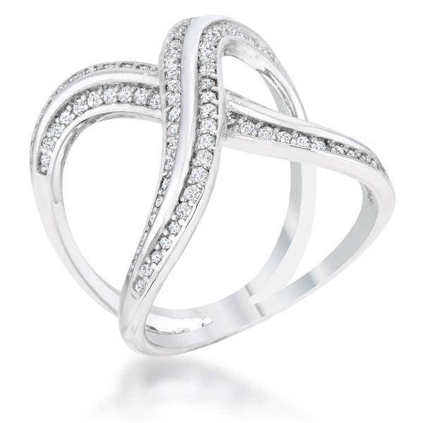 LOVCIA Elegant Luxe Essence 0.4ct CZ Rhodium Round Cut Pave X Ring