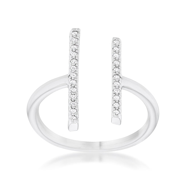 LOVCIA Elegant Rhodium-Plated Parallel Cuff Ring with 12 CZ Stones