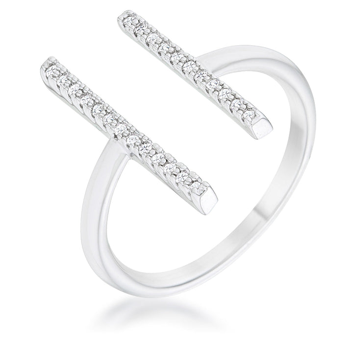 LOVCIA Elegant Rhodium-Plated Parallel Cuff Ring with 12 CZ Stones