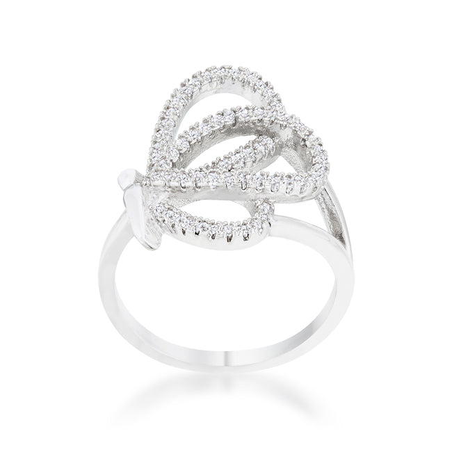 LOVCIA Elegant Bea 0.4ct CZ Rhodium Butterfly Pave Ring