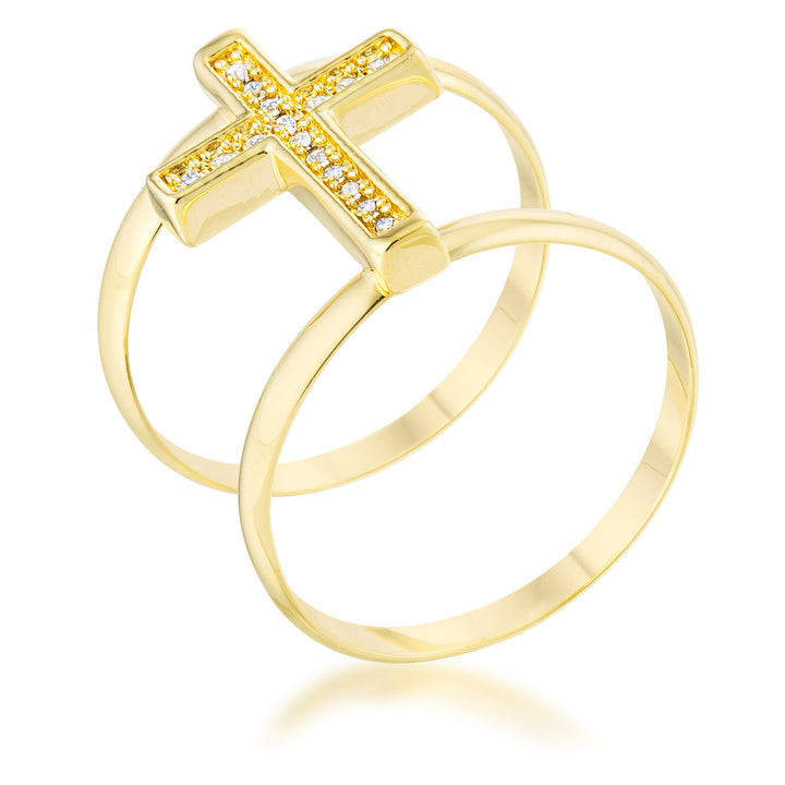 LOVCIA Elegant Divine Faith 0.08ct CZ 14k Gold Modern Cross Ring