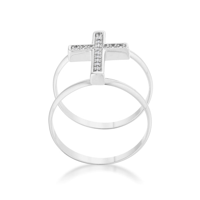 LOVCIA Francis 0.08ct CZ Rhodium Open-Design Cross Ring