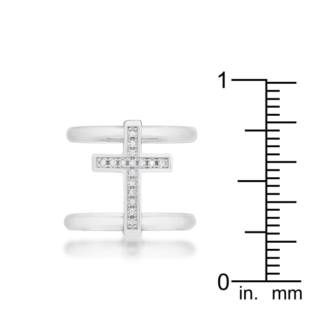 LOVCIA Francis 0.08ct CZ Rhodium Open-Design Cross Ring