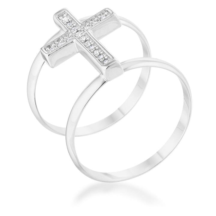 LOVCIA Francis 0.08ct CZ Rhodium Open-Design Cross Ring