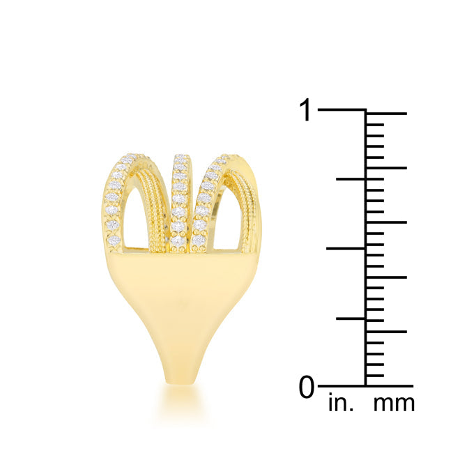 LOVCIA Signature Chic 14k Gold Wide Cocktail Ring with 0.57ct CZ and Woven Cable Design