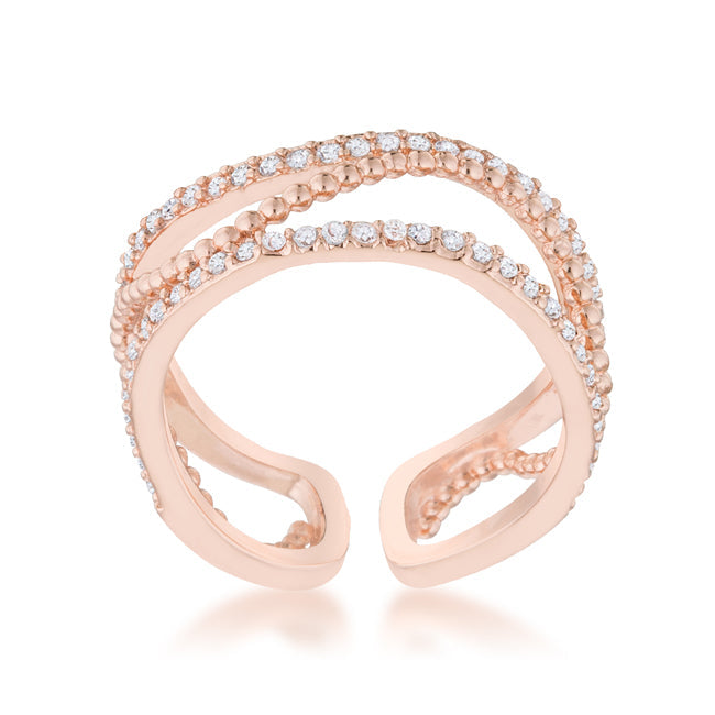 LOVCIA Elegant Rose Gold Abstract Cuff Ring with CZ Stones