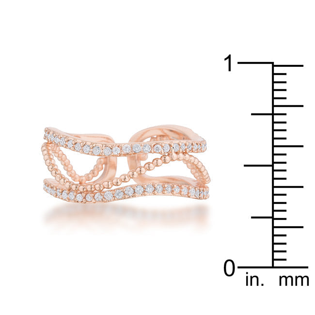 LOVCIA Elegant Rose Gold Abstract Cuff Ring with CZ Stones