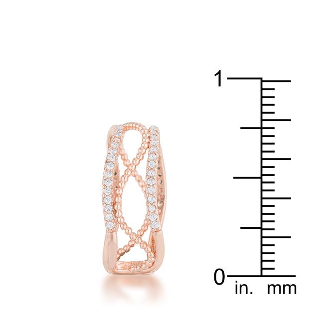 LOVCIA Elegant Rose Gold Abstract Cuff Ring with CZ Stones