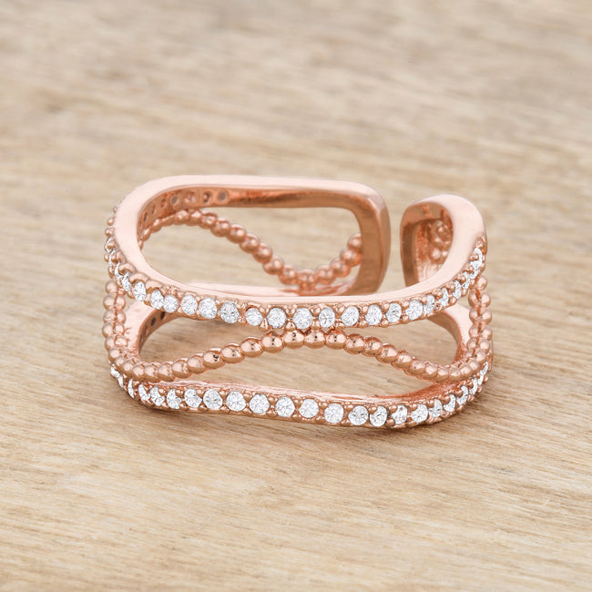 LOVCIA Elegant Rose Gold Abstract Cuff Ring with CZ Stones