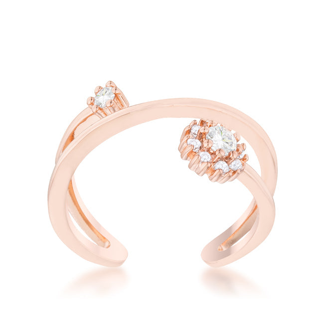 LOVCIA Rose Gold Modern Wrap Ring with 0.25ct CZ Stones