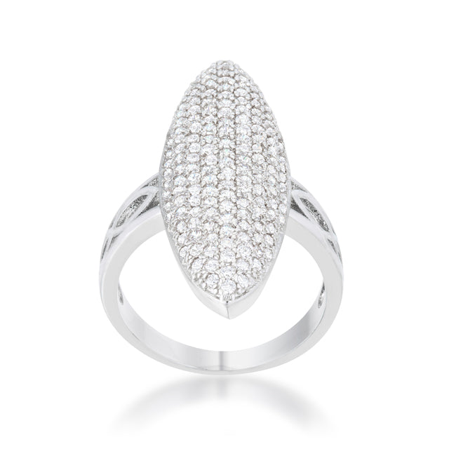 LOVCIA Elegant Bella 2.3ct CZ Rhodium Oval Pave Cocktail Ring