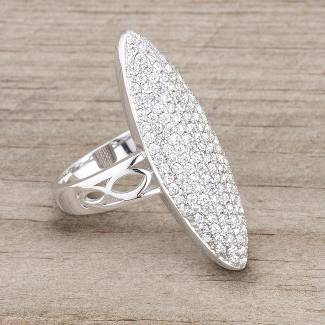 LOVCIA Elegant Bella 2.3ct CZ Rhodium Oval Pave Cocktail Ring