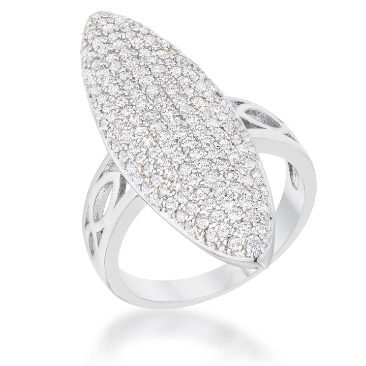 LOVCIA Elegant Bella 2.3ct CZ Rhodium Oval Pave Cocktail Ring