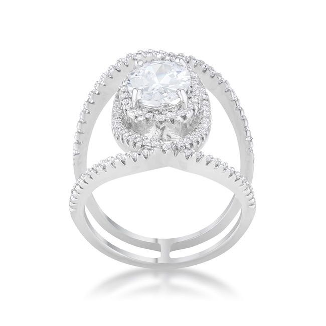 LOVCIA Luxe Essence 2.4ct CZ Rhodium Oval Center Cocktail Ring