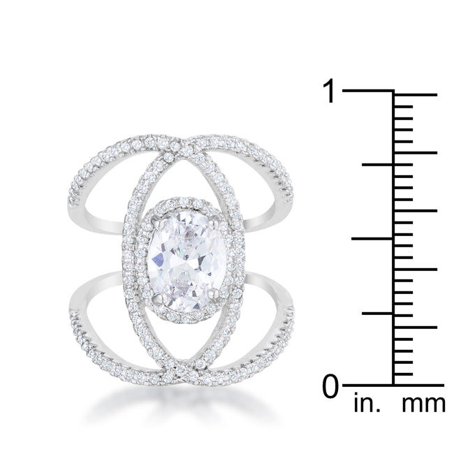 LOVCIA Luxe Essence 2.4ct CZ Rhodium Oval Center Cocktail Ring