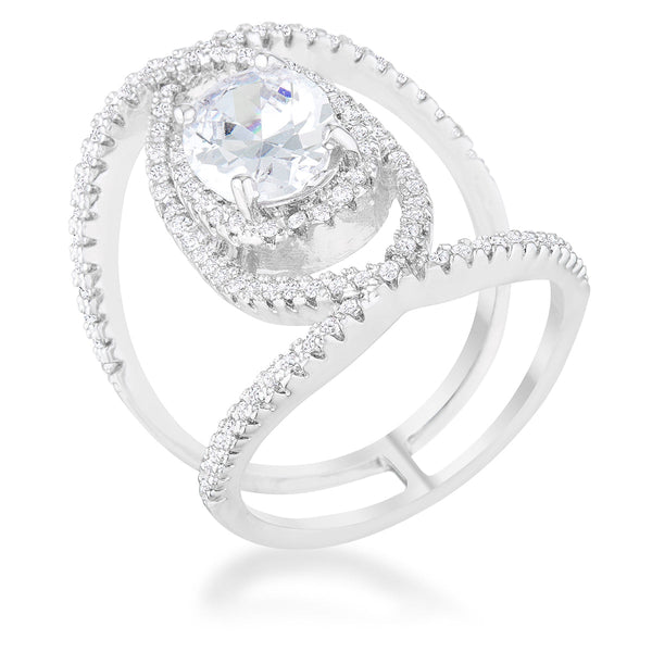 LOVCIA Luxe Essence 2.4ct CZ Rhodium Oval Center Cocktail Ring