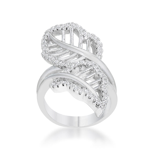 LOVCIA Lina Leaf-Shaped Pave CZ Wrap Ring in Rhodium