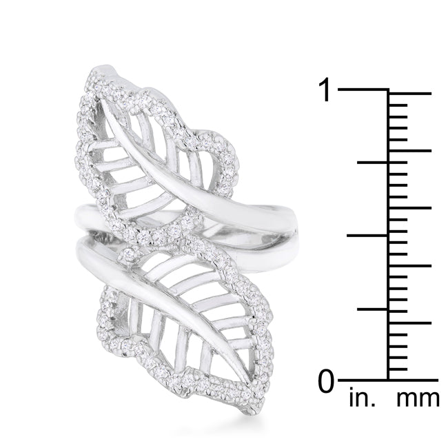 LOVCIA Lina Leaf-Shaped Pave CZ Wrap Ring in Rhodium