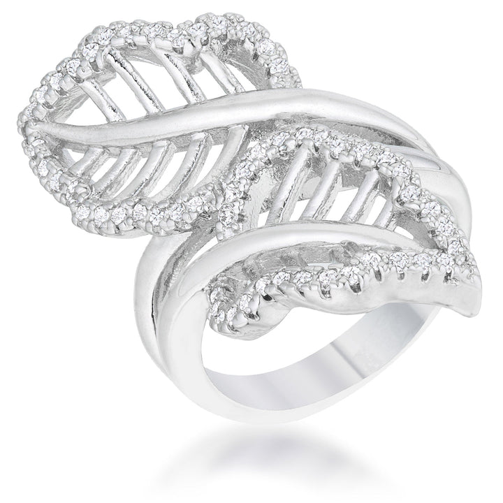 LOVCIA Lina Leaf-Shaped Pave CZ Wrap Ring in Rhodium