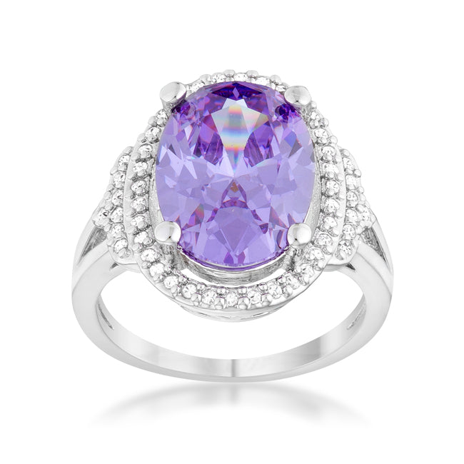 LOVCIA Melanie Rhodium-Plated Cocktail Ring with 5.95ct Amethyst and CZ Accents